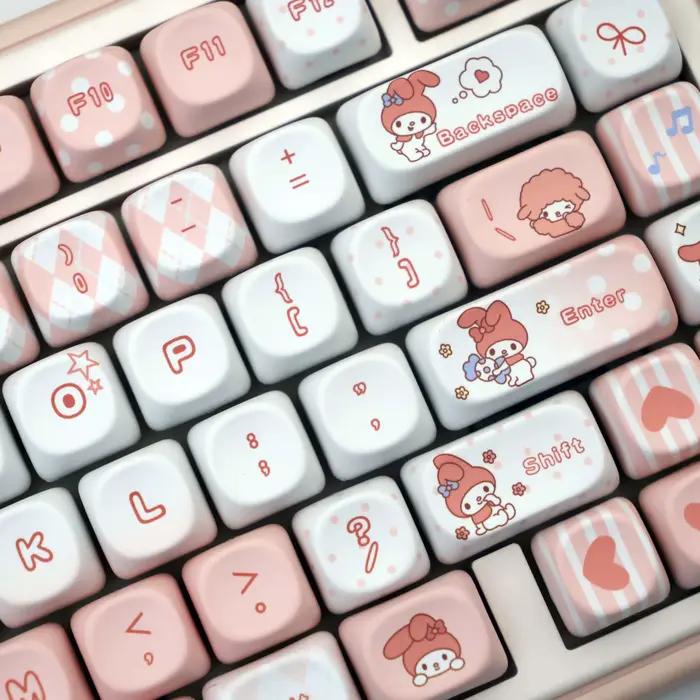 136 touches My Melody PBT Keycaps MOA Dye-Sub MX Ensemble de clavier mécanique pour 61/64/68/87/96/104/108