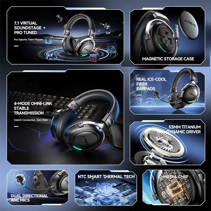 Casque de jeu professionnel sans fil Bluetooth 6.0