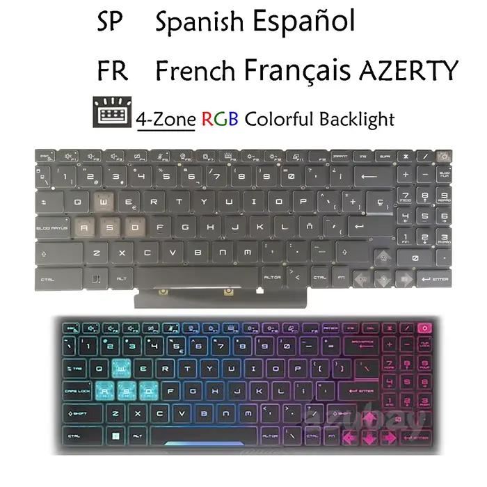 Clavier rétroéclairé AZERTY RGB espagnol français pour MSI Pulse 15 B13V