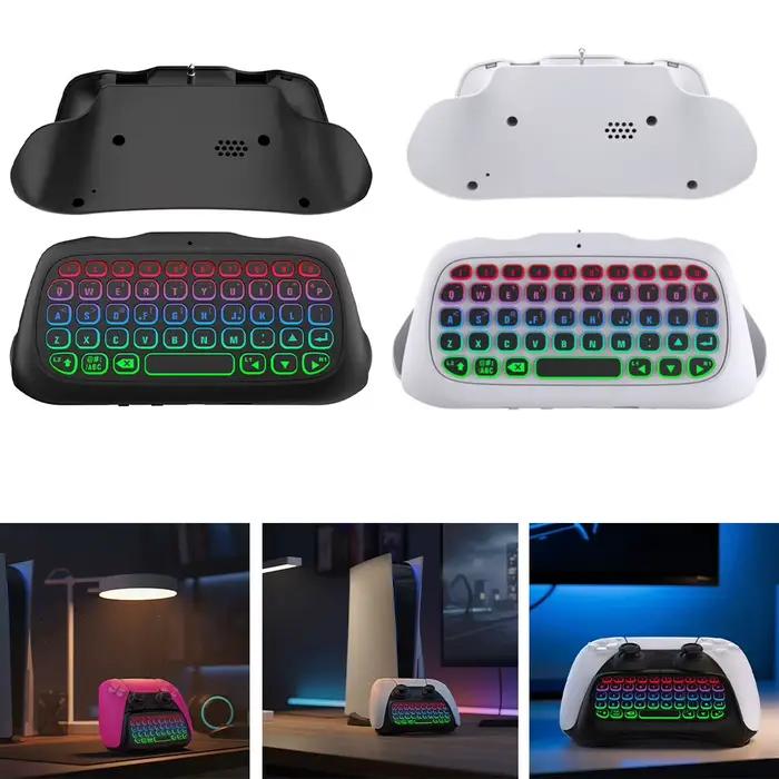 Mini-clavier de chat sans fil pour manette PS5/PS5 Pro clavier de jeu avec prise audio 3,5 mm et luminescence RGB personnalisable pour une expérience de jeu immersive et confortable