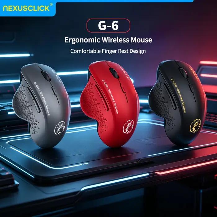 Souris sans fil NexusClick 2.4G 6 boutons DPI ajustables clics silencieux souris ergonomique pour jeux et travail longue durée de vie souris pour ordinateur portable et bureau