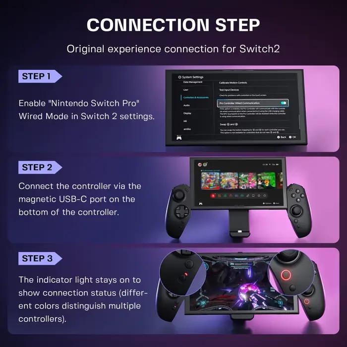 Manette de jeu filaire tout-en-un ECHTPower pour Switch 2