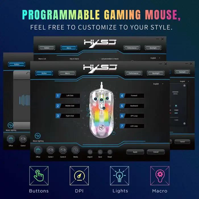 Souris transparente RGB lumière colorée