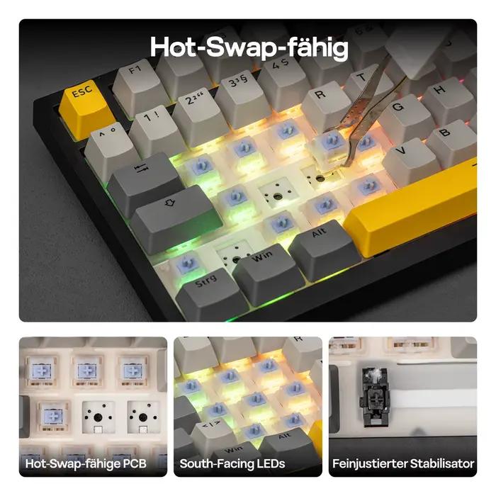 Clavier mécanique AJAZZ AK820 PRO 75% QWERTZ avec disposition allemande ISO-DE