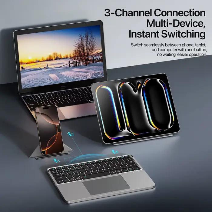 DUX DUCIS clavier pliable Bluetooth 5.0 avec pavé tactile et support de téléphone pour téléphones tablettes PC iOS Android Windows Mac