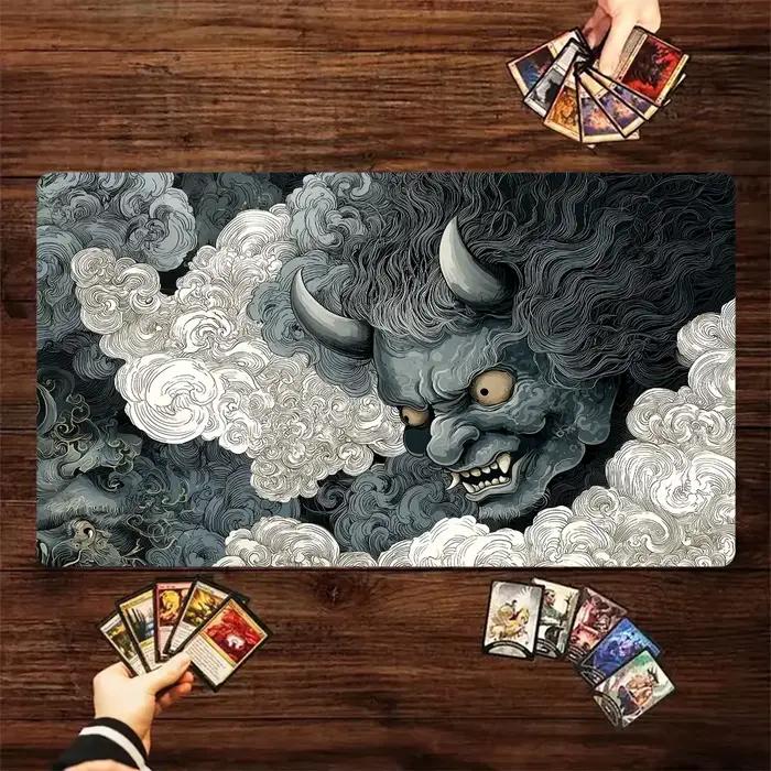 Tapis de jeu MTG à motif samouraï fantôme japonais, tapis de combat pour cartes magiques, 35x60cm, tapis de bureau, tapis de jeu Magic MTG, antidérapant, durable, bord cousu