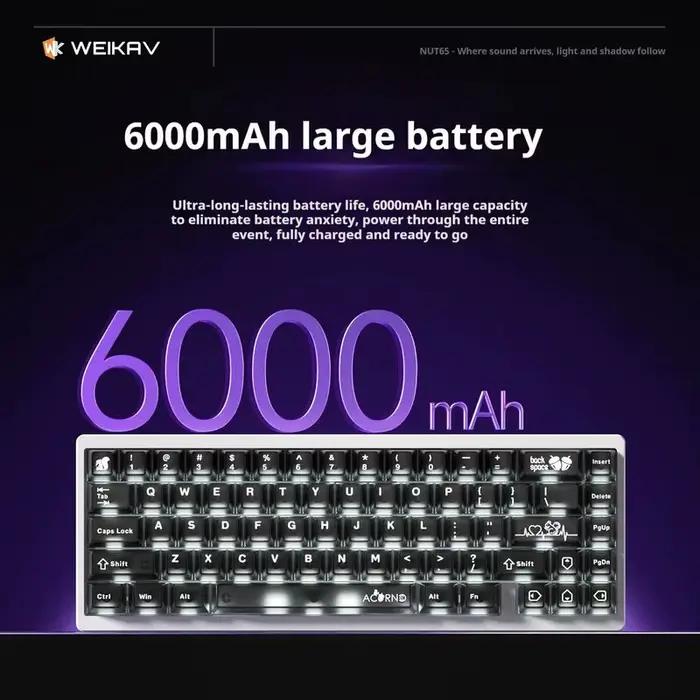 Weikav Nut65 Kit de clavier de jeu filaire sans fil mécanique Tri-Mode 6000mAh éclairage insonorisant rythme Argb bricolage