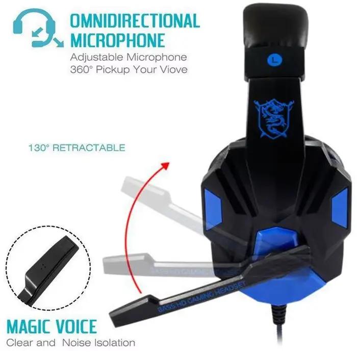 Casque de jeu réglable 3,5mm avec microphone à réduction de bruit 120° pour PS4 PS5 Xbox Smartphone PC Blanc Bleu Rouge
