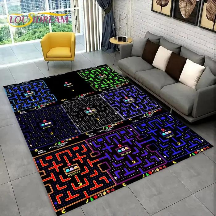 Tapis de jeu Pacman Retro Classics Game Gamer pour la maison, salon, chambre d'enfant, décoratif et antidérapant polyester PVC
