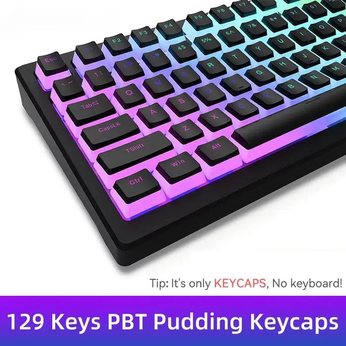 Nouveau Pudding PBT Keycaps 129 touches Double injection translucide pour 60% 80% 100% disposition profil OEM pour clavier de jeu mécanique rvb