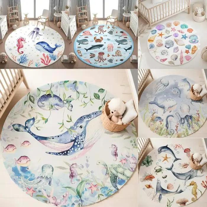 Tapis rond bleu marine pour salon, chambre de bébé fille, salle de jeux pour enfants, tapis de chambre à coucher, tapis doux, décoration de chambre d'enfant, tapis de jeu pour enfant