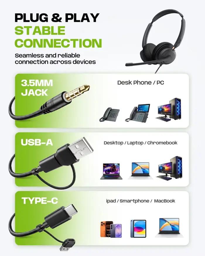 Casque USB Acer avec micro pour PC