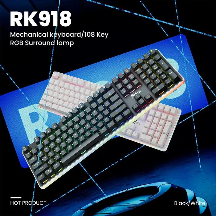 RK ROYAL KLUDGE RK918 clavier de jeu mécanique 100% 108 touches rétro-éclairage rvb avec Support de poignet grande lampe latérale d'amincage LED