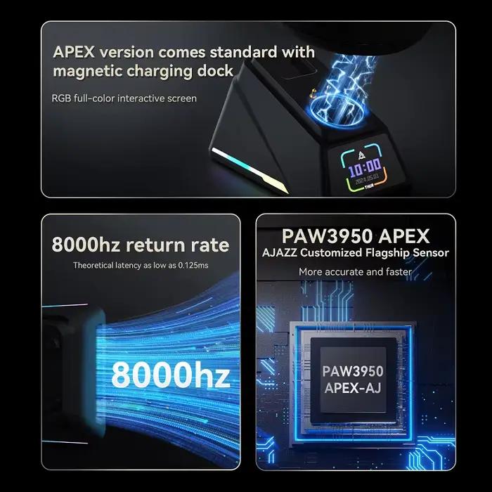 Souris de jeu sans fil Ajazz AJ179 Apex PAW3950 avec station de charge RGB