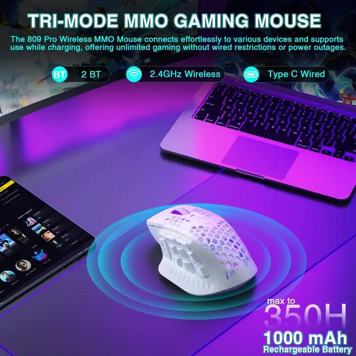 SOLAKAKA SM809 Pro souris de jeu MMO sans fil PAW3311 16 boutons latéraux 24000 DPI rvb nid d'abeille Programmable Macro