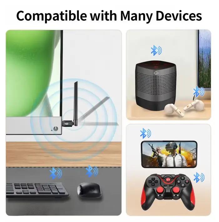 Adaptateur Bluetooth 200M 6.0 Dongle USB pour Souris Clavier Ecouteurs Compatible Windows 7 8.1 10 11 Connectivité Stable à Longue Distance Occasions Professionnelles Jeux