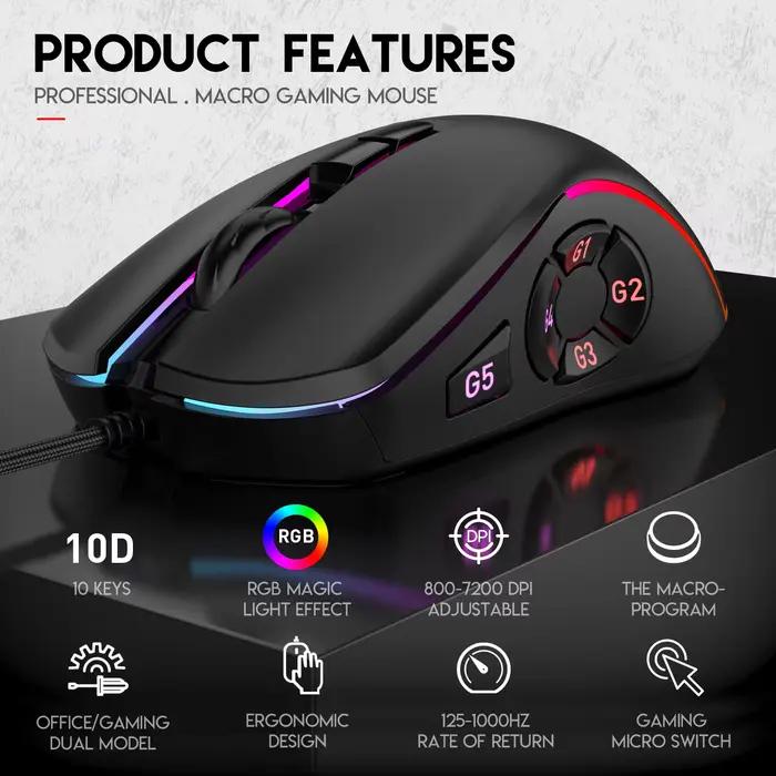 Souris de jeu filaire avec rétroéclairage rvb