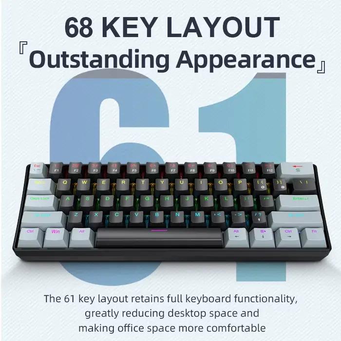 Clavier mécanique APAYADO K61 61 touches interrupteurs échangeables à chaud rétroéclairage multicolore RVB pour ordinateur de bureau portable et tablette occasions de jeu et travail