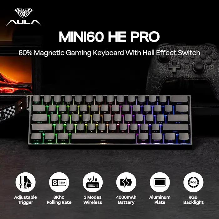 AULA Mini60 HE/Pro/Max 60% clavier à interrupteur magnétique rvb Tri Mode