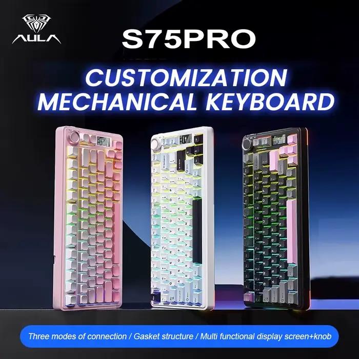 AULA S75 Pro clavier mécanique de jeu 75% échangeable à chaud rvb rétro-éclairé 4000mAh PBT touches