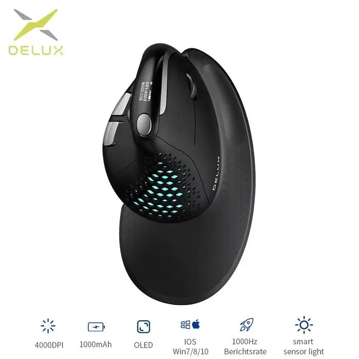 Delux M618XSD Seeker souris verticale ergonomique avec écran OLED 4000DPI Rechargeable 1000mA couverture arrière amovible pour ordinateur