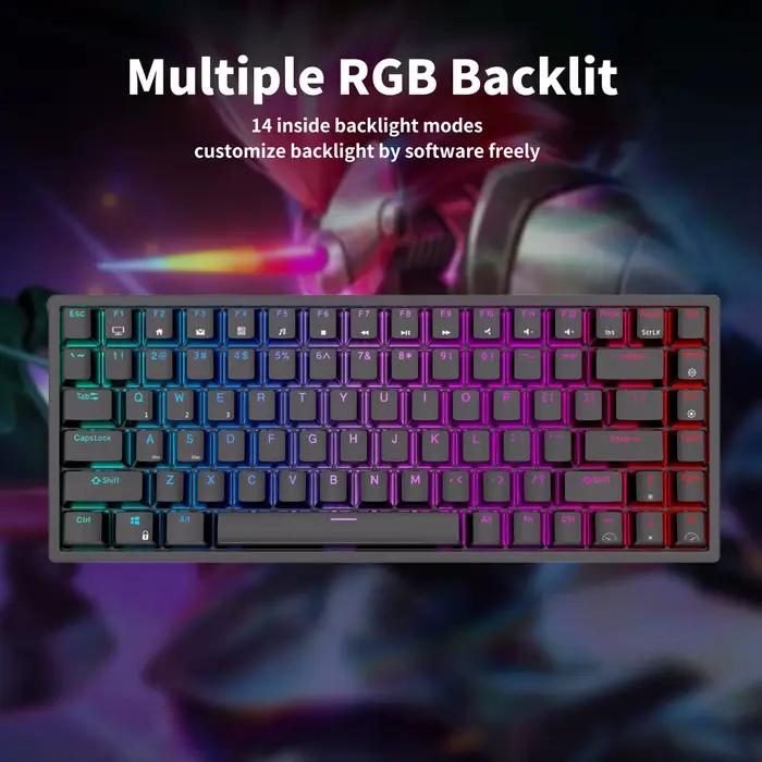 RK ROYAL KLUDGE RK84 75% RVB Triple Mode Clavier Mécanique BTpig/2.4G/USB-C 84 Chaud Interchangeable Bluetooth Sans Fil