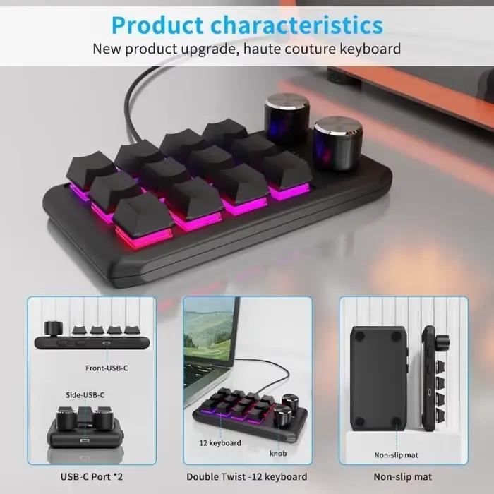Clavier mécanique Ultra-mince avec 12 touches programmables