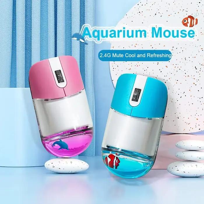 Frutiger Aero Aqua souris liquide mignon flottant Aquarium Animal 2.4G + Bluetooth sans fil optique océan poupée