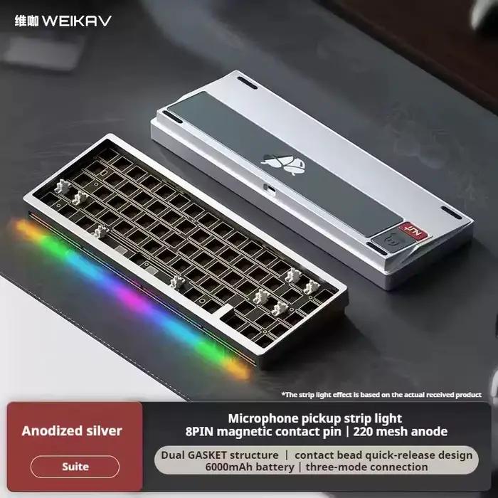 Weikav Nut65 Kit de clavier de jeu filaire sans fil mécanique Tri-Mode 6000mAh éclairage insonorisant rythme Argb bricolage