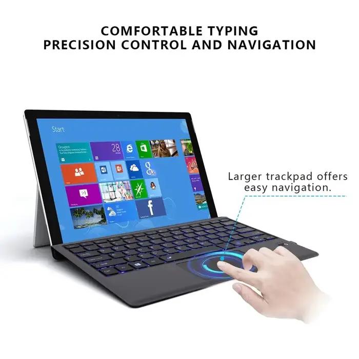 Clavier Trackpad Retroéclairé Bluetooth TOSINCEN pour Microsoft Surface Pro 3 4 5 6 7 7+ avec support de plusieurs langues et options de couleurs multiples