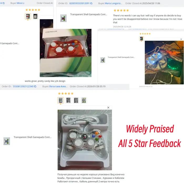 Manettes de jeu transparentes pour console XBOX 360 avec lumière LED