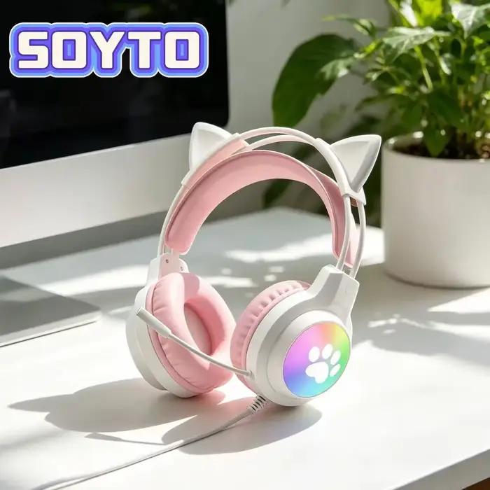 Casque de jeu SOYTO avec oreilles de chat RGB