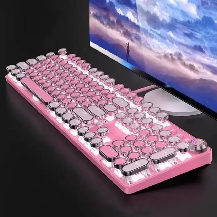 Keboard rose 104 touches disposition LED blanc rétro-éclairé