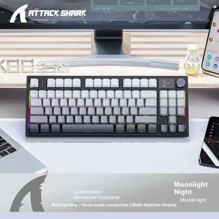 Clavier mécanique sans fil Attack Shark K86 - Support de joint de bouton en métal Écran TFT remplaçable à chaud Bluetooth/2.4G/USB-C