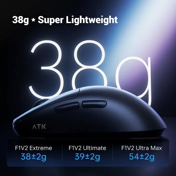 Nouveau ATK Blazing Sky F1 V2 souris sans fil ultime légère PAW3950Ultra 8000Hz ergonomique symétrie extrême jeu e-sport