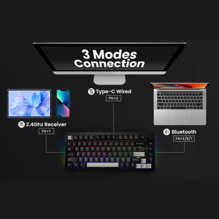 Akko 5075 V3 clavier 75% ANSI-US avec Volume échangeable à chaud rvb USB type-c filaire/2.4g et BT5.0