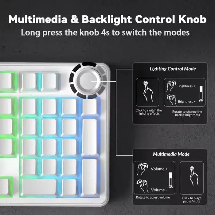 AULA F99 Pro clavier mécanique silencieux 2.4G sans fil PBT Keycap échangeable à chaud rvb rétro-éclairé translucide