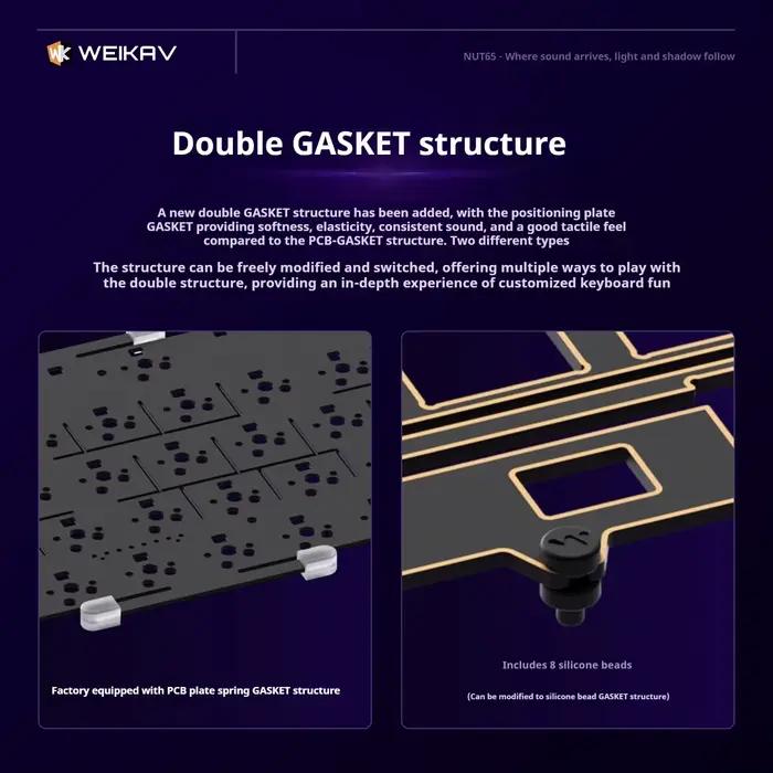 Weikav NUT-65 clavier mécanique rvb Tri-Mode en alliage d'aluminium Kit de jeu avec deux Structure de joint équipement de bureau informatique