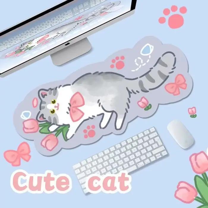 XXL grand tapis de souris en fourrure mignon Kawaii Kitty chats