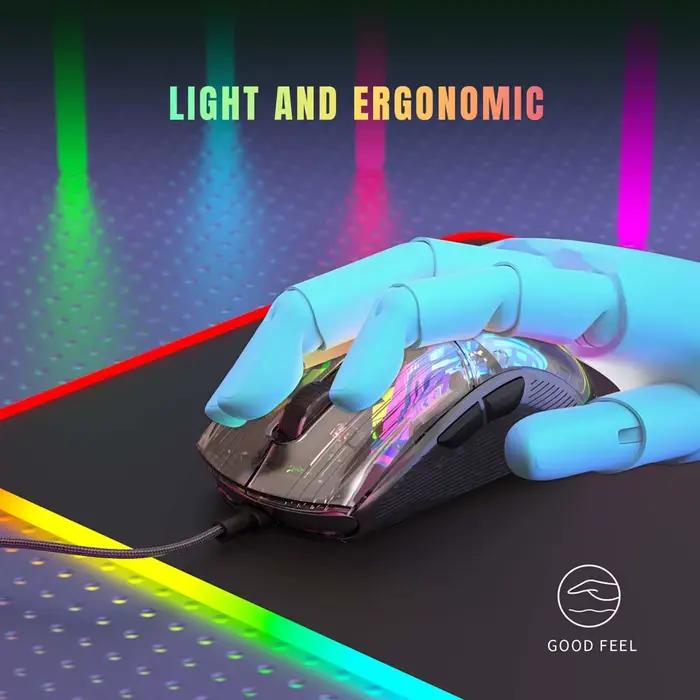 Souris transparente RGB lumière colorée