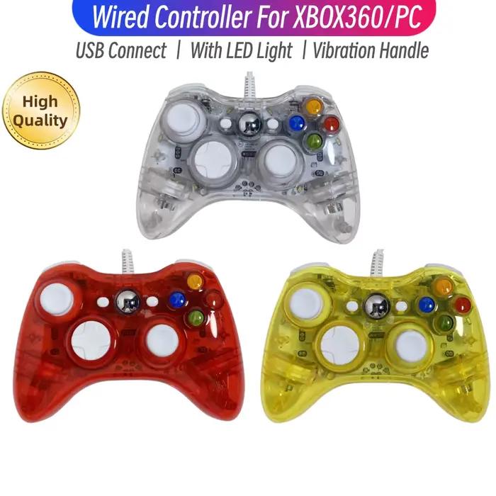 Manettes de jeu transparentes pour console XBOX 360 avec lumière LED