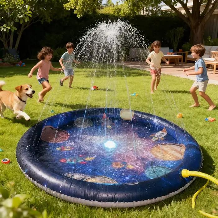 Arroseur d'eau extérieur pour enfants, adapté aux tapis de jeu aquatiques pour tout-petits et piscine pour bébés 3-en-1, jouets aquatiques de 60 pouces, adaptés aux garçons et aux filles âgés de 1 à 5