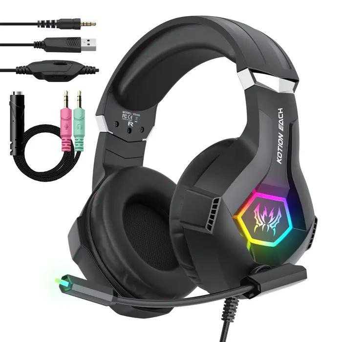 Casque de Jeu GGBEE GS450 Son Surround Micro Antibruit Conception Ergonomique Design sur Oreille Compatible Multiplateforme Blanc Rouge Occasions Spéciales