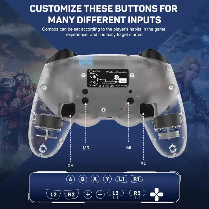 Manette de jeu sans fil transparente pour Switch/PC/iOS/Android avec Macro