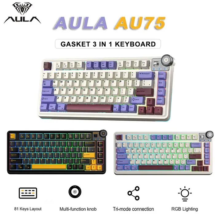 Clavier mécanique de jeu AULA AU75 2.4G/BT/Filaire 81 touches Hot Swappable RGB