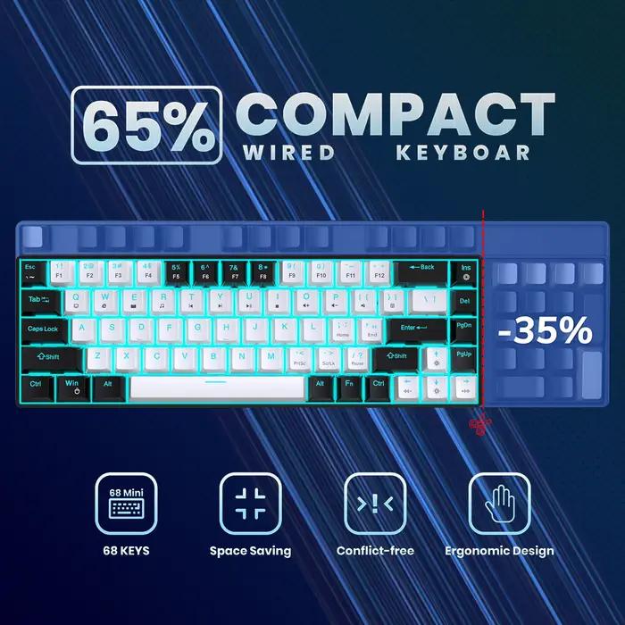 Offre spéciale HXSJ V800 68 touches clavier filaire commutateur échangeable à chaud ergonomique bleu glace