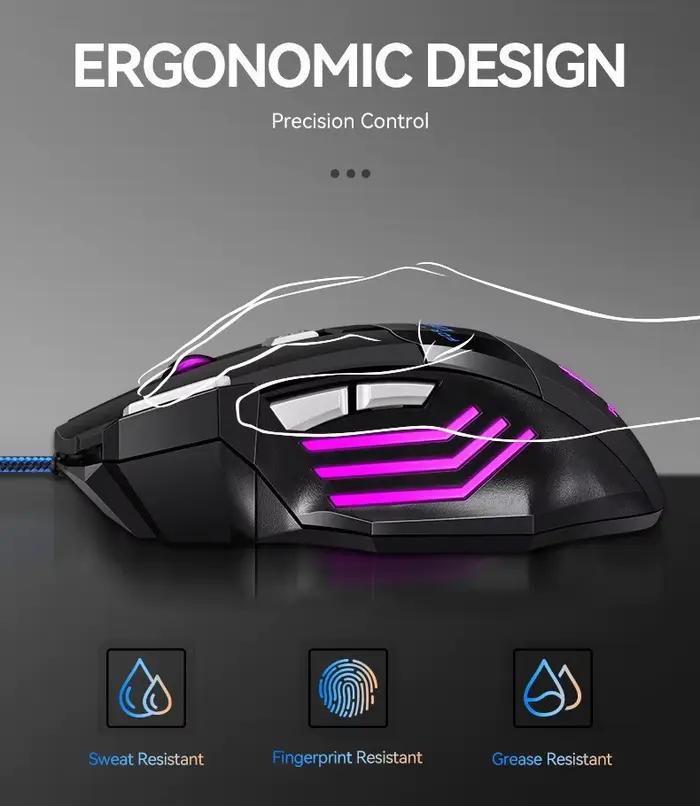 Souris de jeu USB hyperspeed rétro-éclairée ergonomique avec rétro-éclairage RVB pour joueurs professionnels et amateurs, idéale pour les sessions de jeu prolongées et les compétitions en ligne