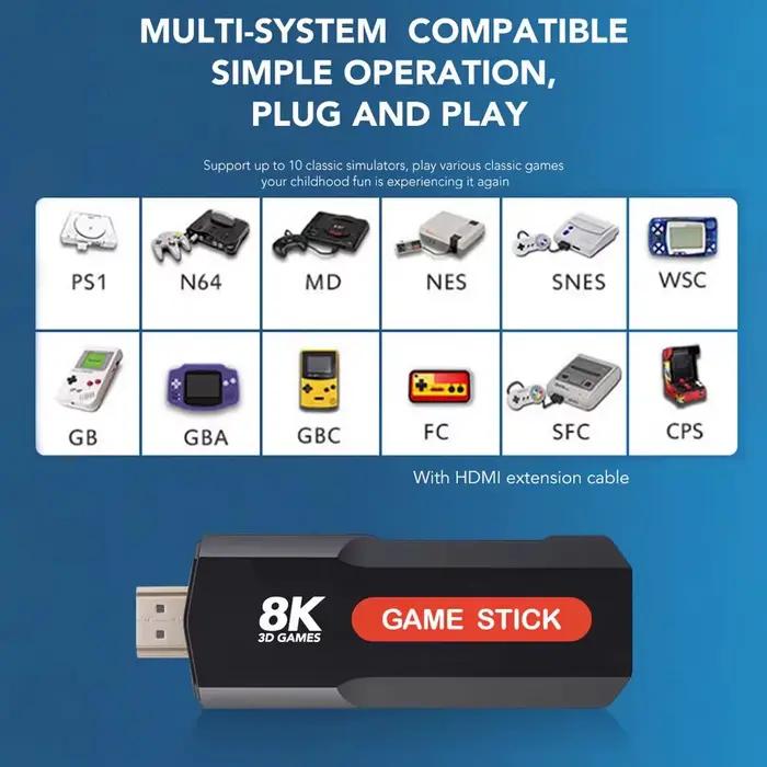 Console de jeu X2 Game Stick HD 4K 8K 3D avec deux manettes sans fil