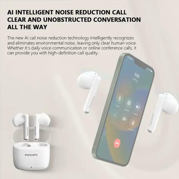 PHILIPS TAT2420 MINI casque Bluetooth sans fil semi-intra-auriculaire offre qualité sonore HIFI et réduction intelligente du bruit des appels