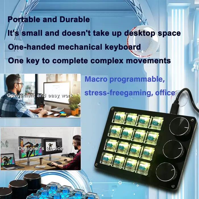Mini clavier personnalisable avec 3 boutons rotatifs + 16 touches